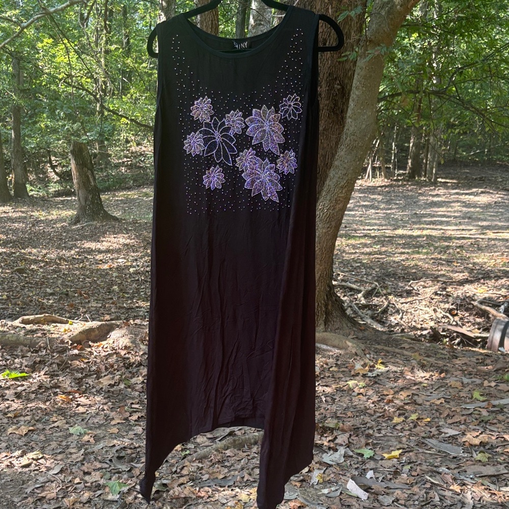 Poinsettias Black Dress with Purple Floral Accents
